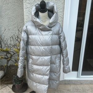 Eddie Bauer Cirruslite Women's Grey Down Hooded Puffer Parka Jacket Size XL